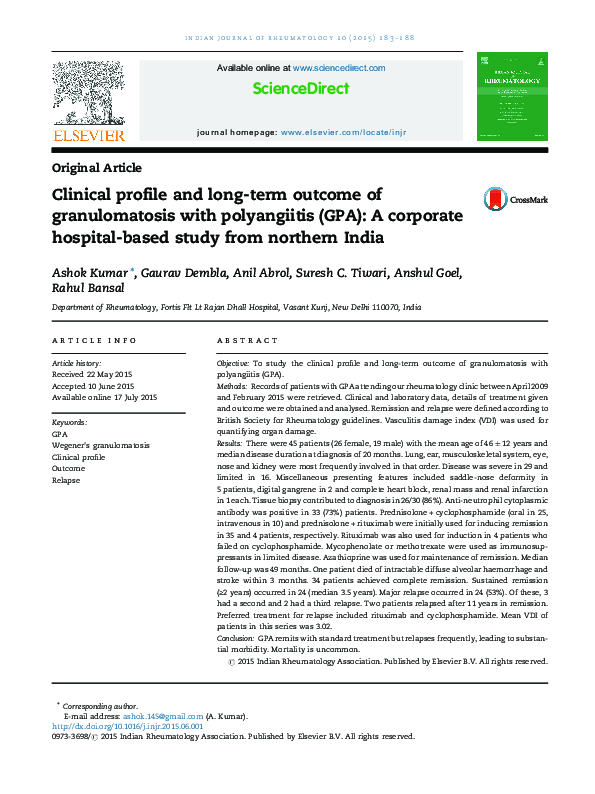 (PDF) Clinical profile and long-term outcome of granulomatosis with ...