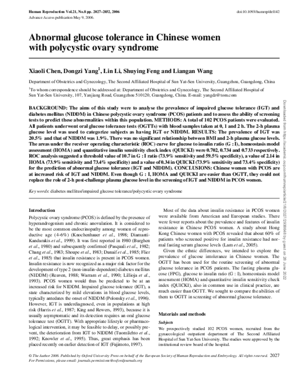 (PDF) Abnormal glucose tolerance in Chinese women with polycystic ovary ...