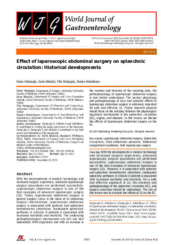 (PDF) Effect of laparoscopic abdominal surgery on splanchnic ...