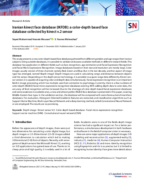 (PDF) Iranian kinect face database (IKFDB): a color-depth based face ...