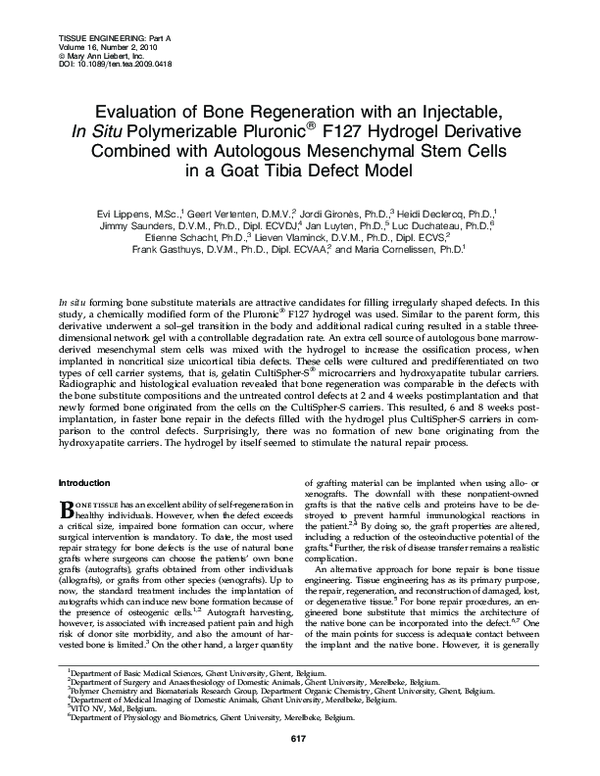 (PDF) Evaluation of Bone Regeneration with an Injectable, In Situ ...