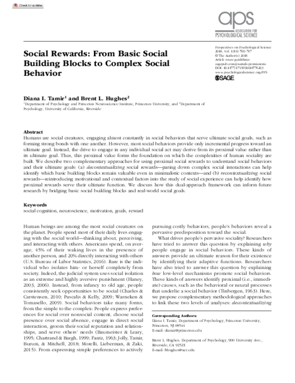 (PDF) Social Rewards: From Basic Social Building Blocks to Complex ...
