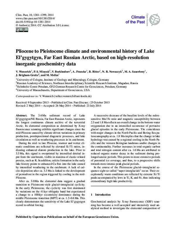 (PDF) Pliocene to Pleistocene climate and environmental history of Lake ...