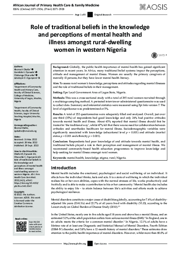 (PDF) Role of traditional beliefs in the knowledge and perceptions of ...