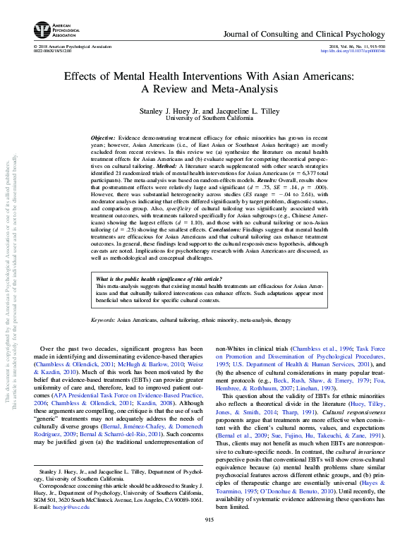 (PDF) Effects of mental health interventions with Asian Americans: A ...