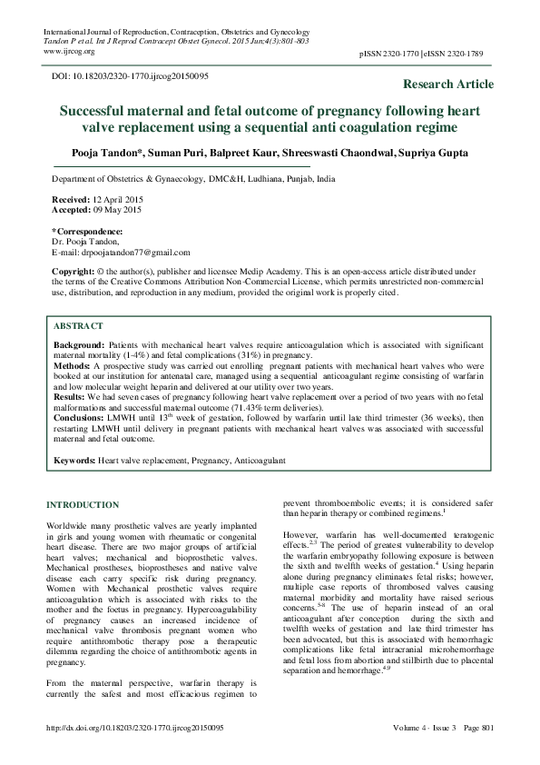 (PDF) Successful maternal and fetal outcome of pregnancy following ...