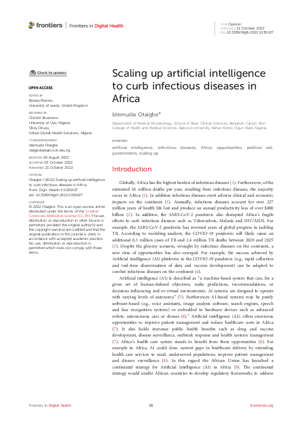 (PDF) Scaling up artificial intelligence to curb infectious diseases in ...