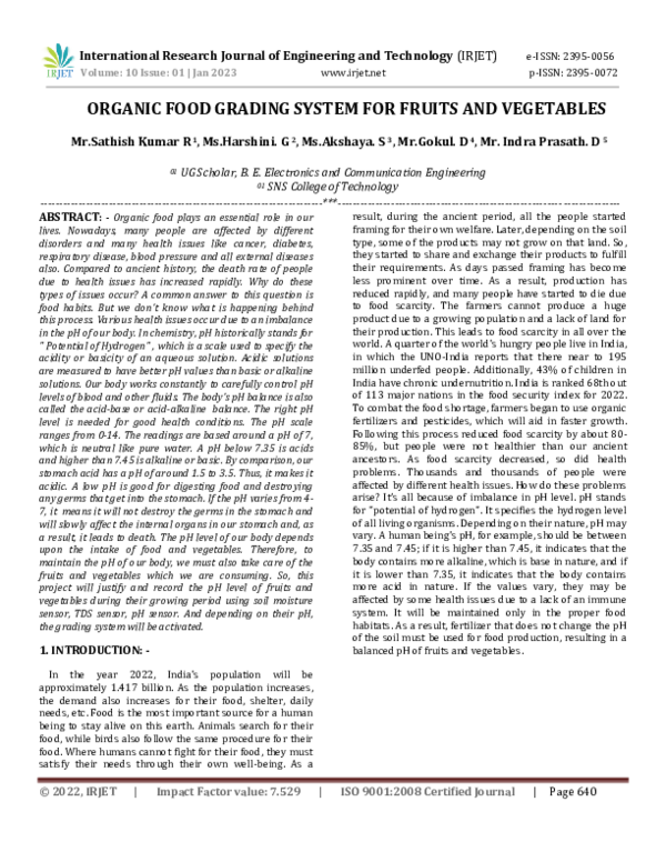 (PDF) ORGANIC FOOD GRADING SYSTEM FOR FRUITS AND VEGETABLES