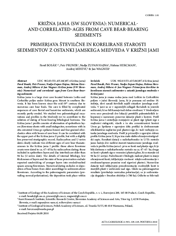 (PDF) Križna jama (SW Slovenia): Numerical-and correlated-ages from ...