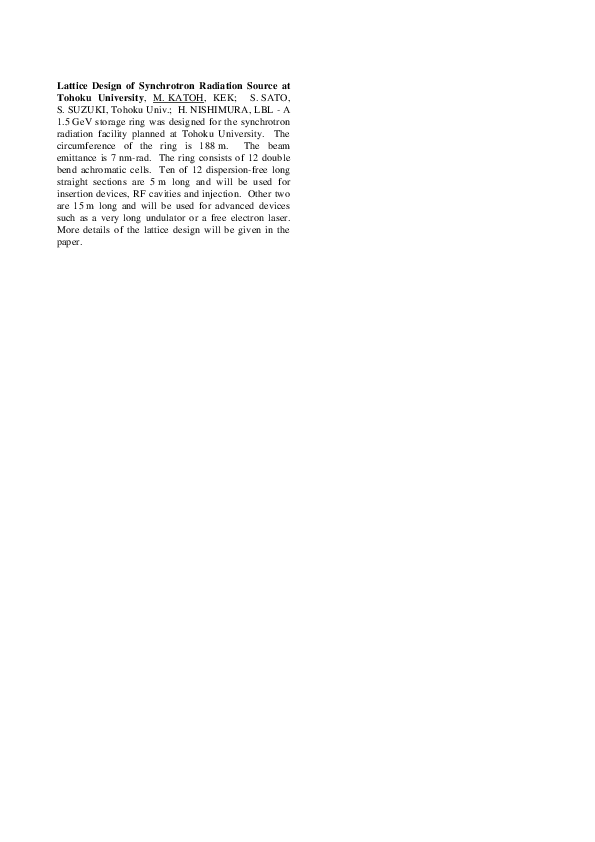 (PDF) Lattice design of a synchrotron radiation source at Tohoku University
