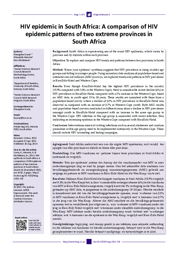 (PDF) HIV epidemic in South Africa: A comparison of HIV epidemic ...
