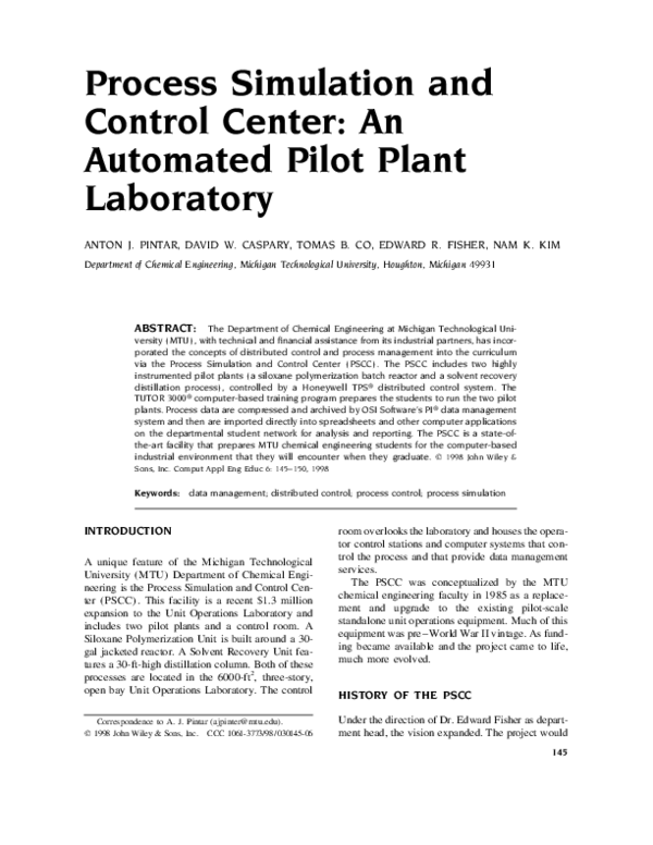 (PDF) Process Simulation and Control Center: An automated pilot plant ...