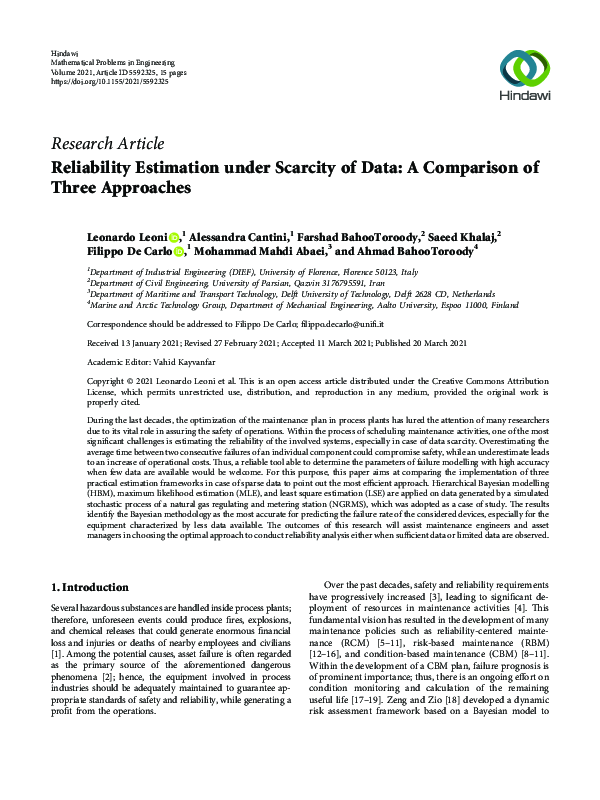 (PDF) Reliability Estimation under Scarcity of Data: A Comparison of ...