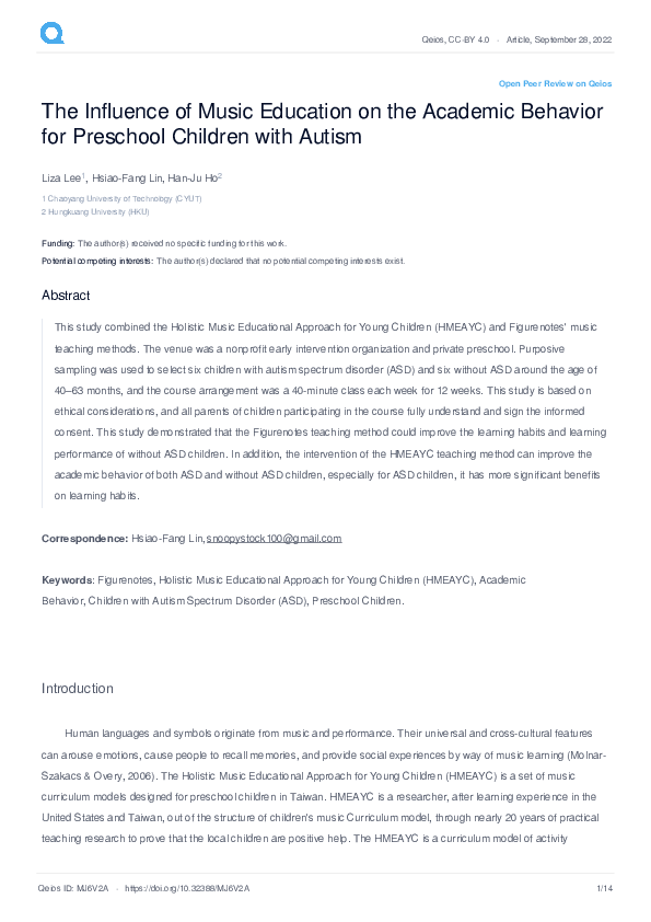 (PDF) The Influence of Music Education on the Academic Behavior for ...