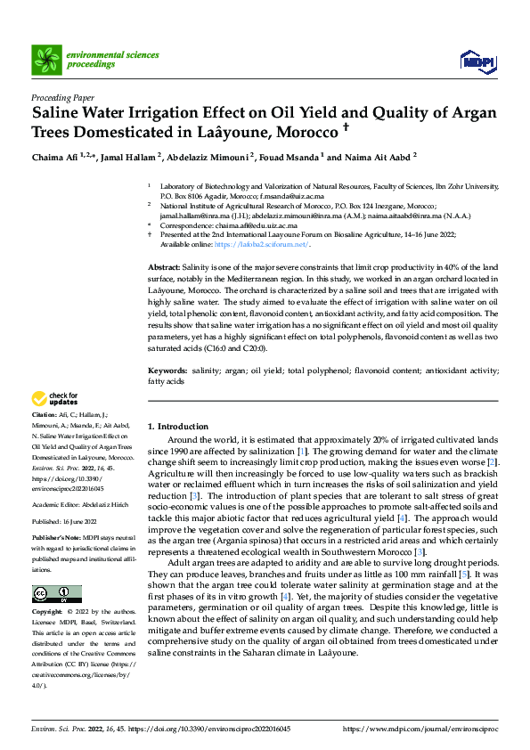 (PDF) Saline Water Irrigation Effect on Oil Yield and Quality of Argan ...