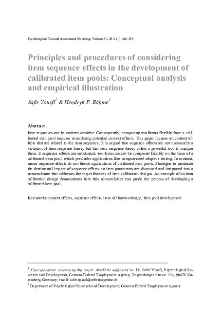 (PDF) Principles and Procedures of Considering Item Sequence Effects in ...
