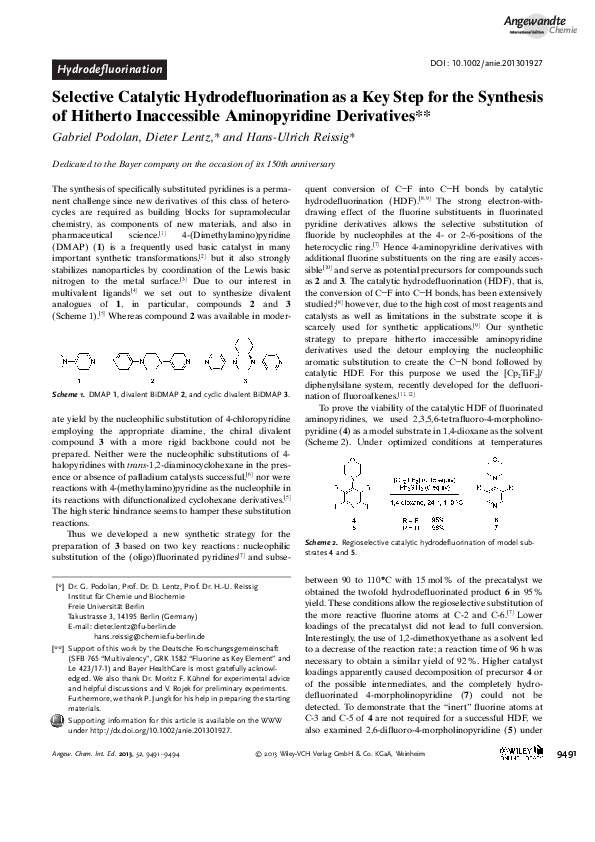 (PDF) Selective Catalytic Hydrodefluorination as a Key Step for the ...