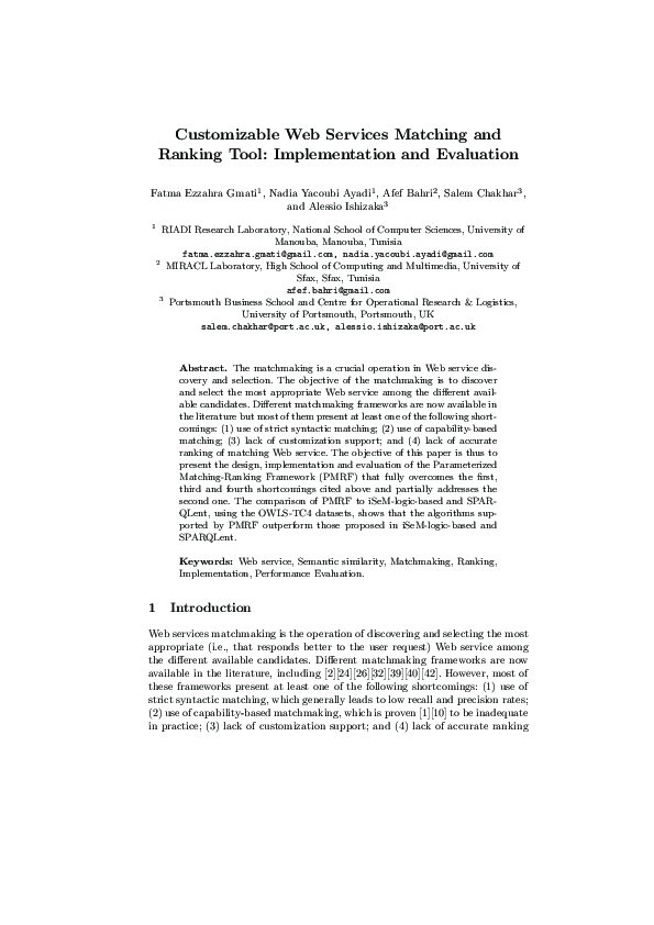 (PDF) Customizable Web Services Matching and Ranking Tool ...