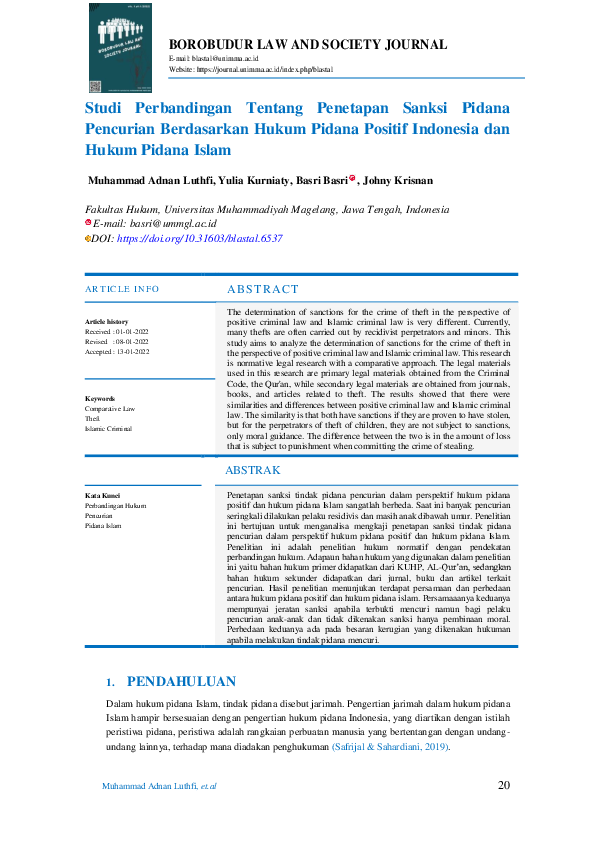 (PDF) Studi Perbandingan Tentang Penetapan Sanksi Pidana Pencurian ...