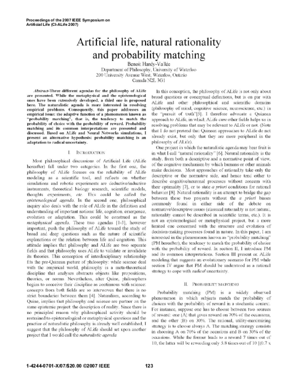 (PDF) Artificial life, natural rationality and probability matching