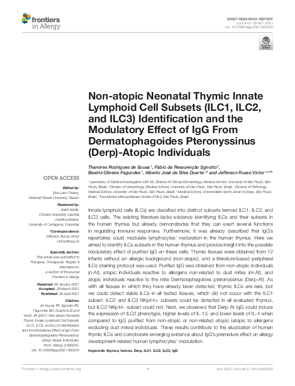(PDF) Non-atopic Neonatal Thymic Innate Lymphoid Cell Subsets (ILC1 ...