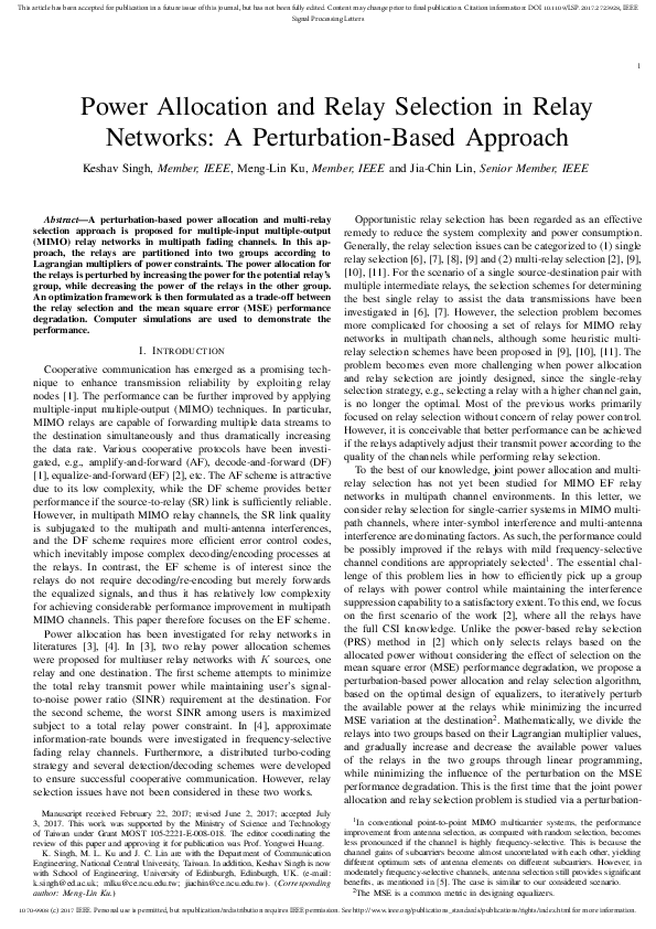 (PDF) Power Allocation and Relay Selection in Relay Networks: A ...