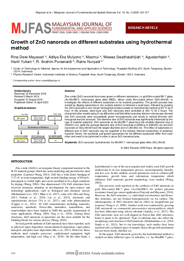 (PDF) Growth of ZnO nanorods on different substrates using hydrothermal ...