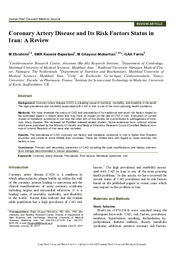 (PDF) The Status of Coronary Artery Disease and Its Risk Factors in ...