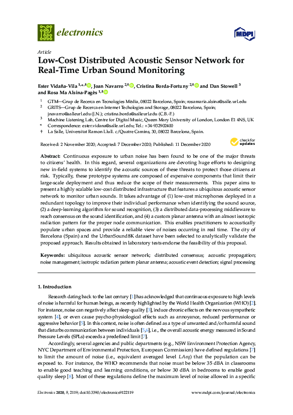 (PDF) Low-Cost Distributed Acoustic Sensor Network for Real-Time Urban ...