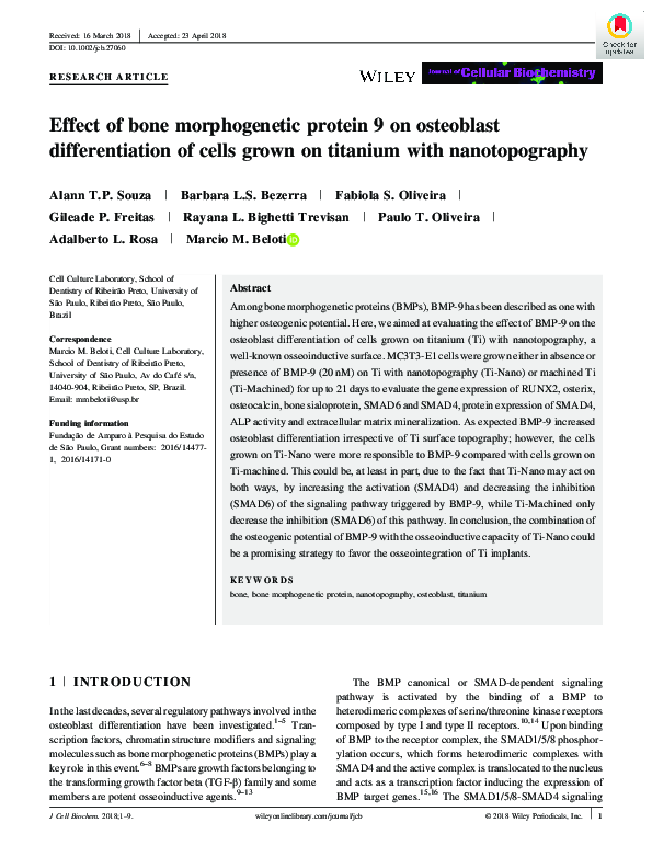 (PDF) Effect of bone morphogenetic protein 9 on osteoblast ...