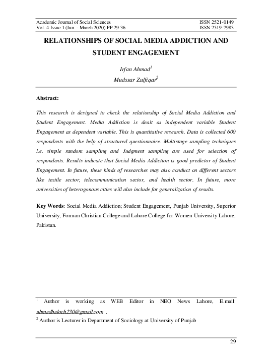 (PDF) Relationships of Social Media Addiction and Student Engagement