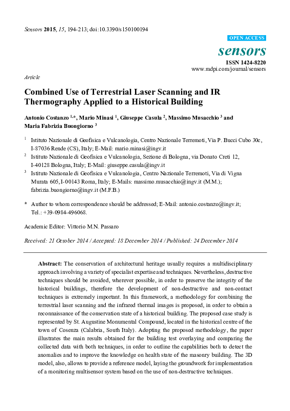 (PDF) Combined Use of Terrestrial Laser Scanning and IR Thermography ...