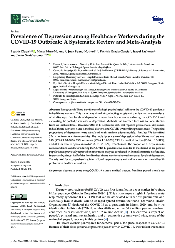 (PDF) Prevalence of Depression among Healthcare Workers during the ...