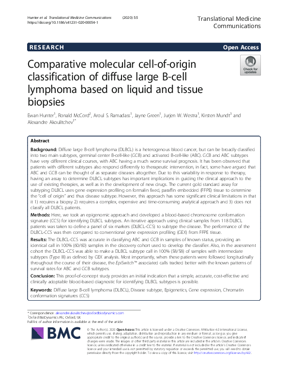 (PDF) Comparative molecular cell-of-origin classification of diffuse ...