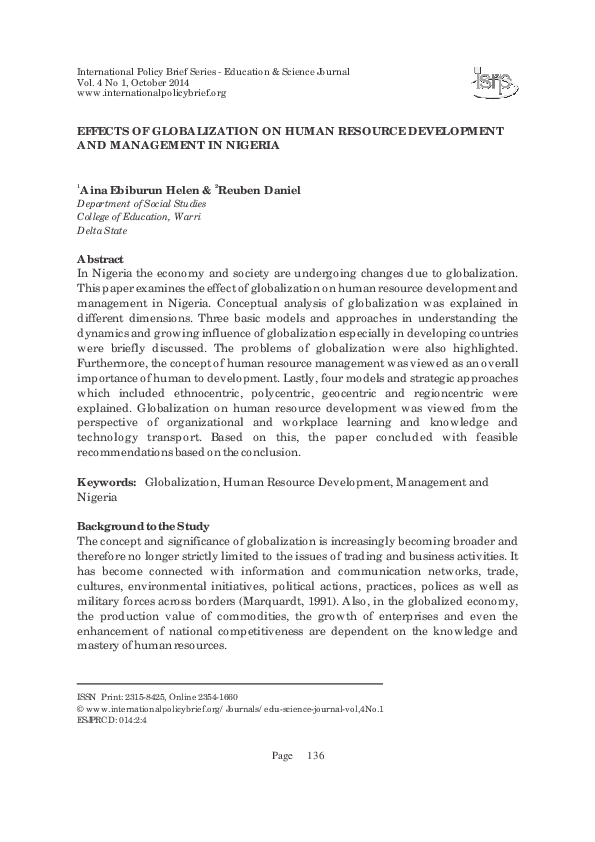 (PDF) Effects of Globalization on Human Resource Development and ...