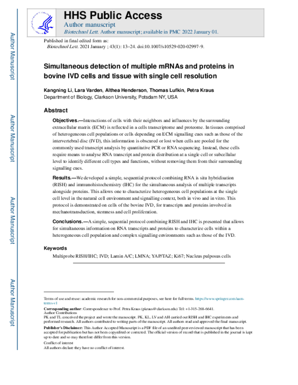 (PDF) Simultaneous detection of multiple mRNAs and proteins in bovine ...