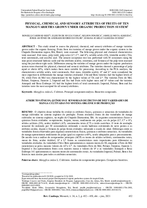 (PDF) Physical, Chemical and Sensory Attributes of Fruits of Ten Mango ...