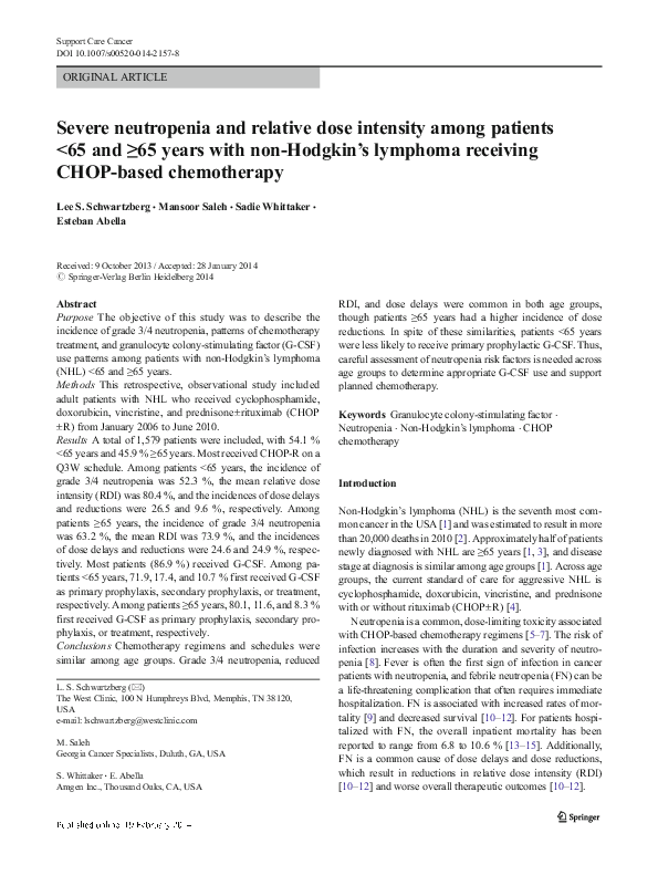 (PDF) Severe neutropenia and relative dose intensity among patients