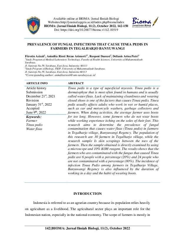 (PDF) Prevalence of fungal infections that cause tinea pedis in farmers ...