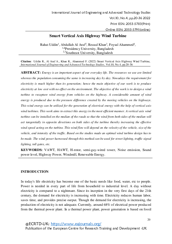 (PDF) Smart Vertical Axis Highway Wind Turbine