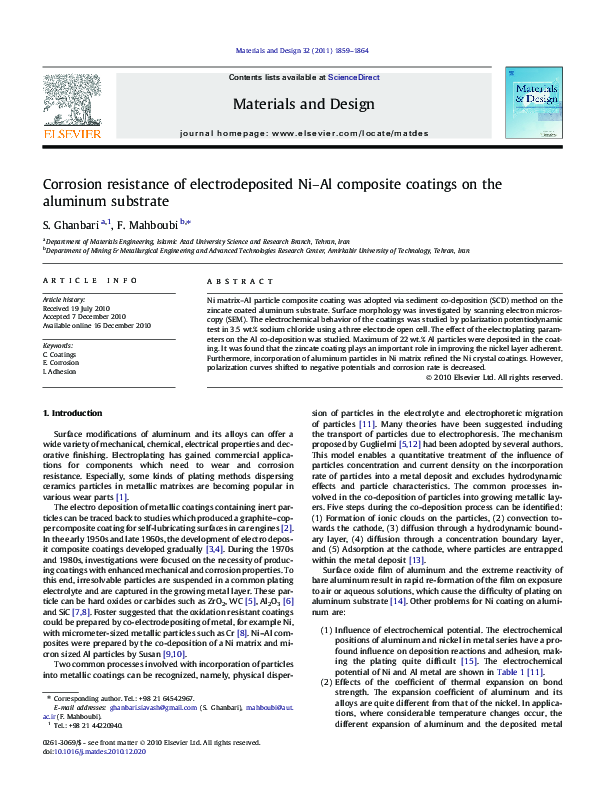(PDF) Corrosion resistance of electrodeposited Ni–Al composite coatings ...