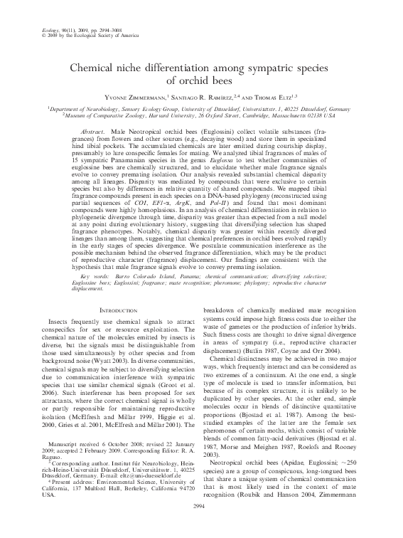 (PDF) Chemical niche differentiation among sympatric species of orchid bees