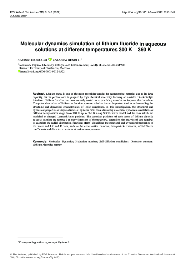 (PDF) Molecular dynamics simulation of lithium fluoride in aqueous ...