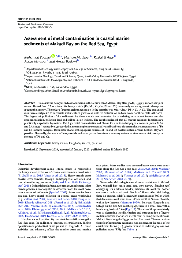(PDF) Assessment of metal contamination in coastal marine sediments of ...