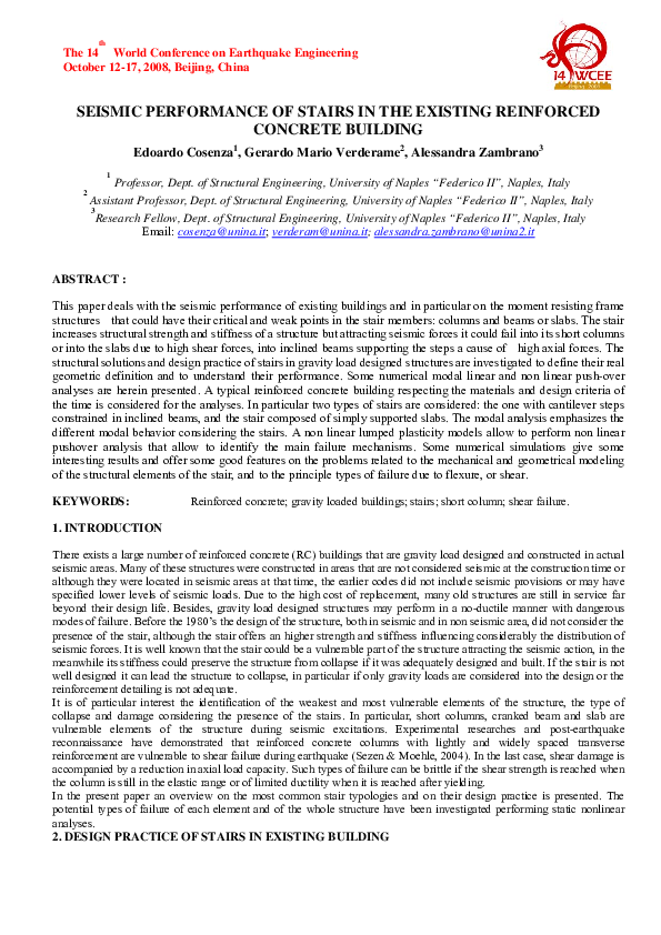 (PDF) Seismic performance of stairs in the existing reinforced concrete ...