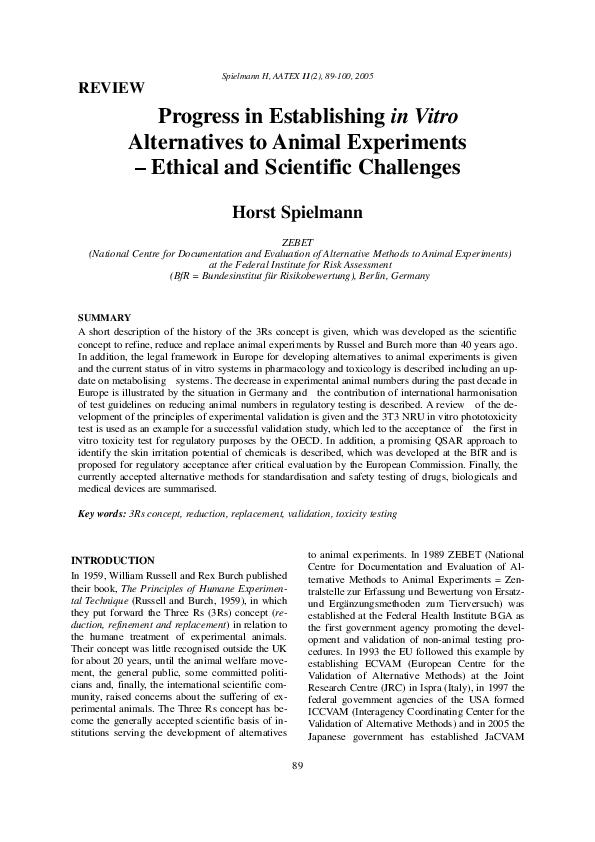 (PDF) Progress in Establishing in Vitro Alternatives to Animal ...