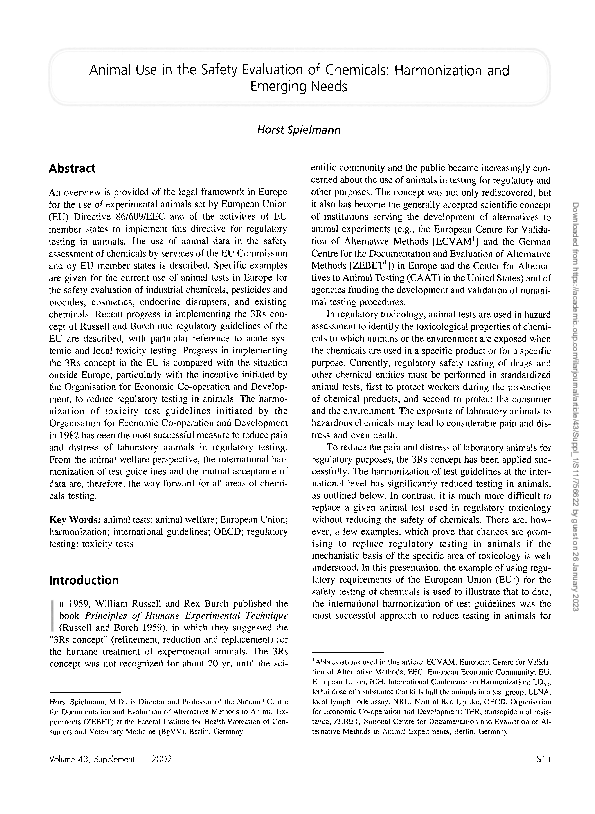 (PDF) Animal Use in the Safety Evaluation of Chemicals: Harmonization ...