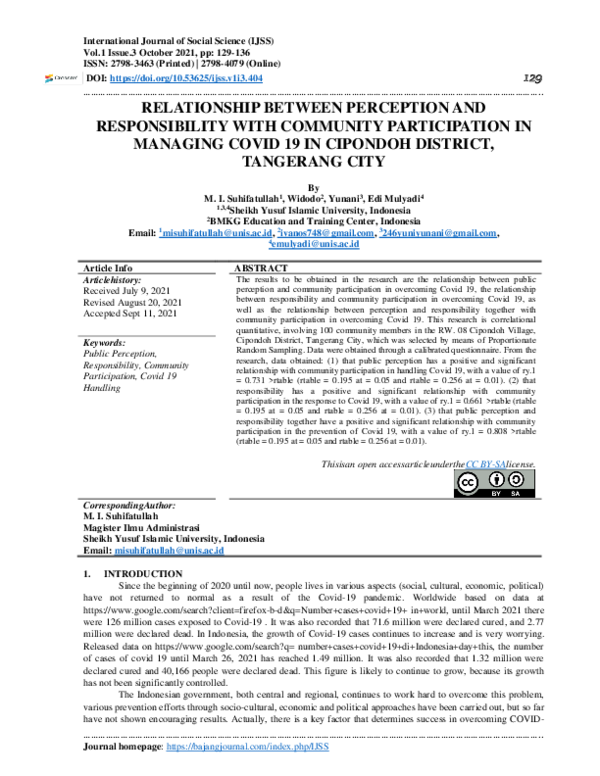 (PDF) Relationship Between Perception and Responsibility with Community ...