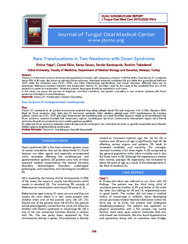 (PDF) Rare Translocations In Two Newborn With Down Syndrome Rare ...