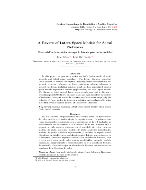 (PDF) A Review of Latent Space Models for Social Networks